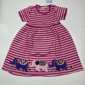 NWT JoJo Maman Bebe Elephant Applique Striped Short Sleeve Dress Sz 3-4
